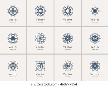 Linear ornamental logo templates set. Vector arabic geometric symbols