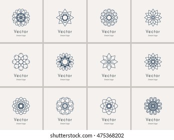 Linear ornamental logo templates set. Vector arabic geometric symbols