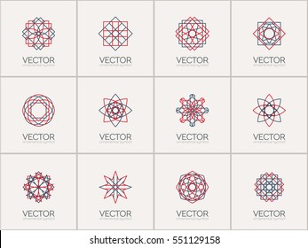 Linear ornamental logo templates set. Vector arabic geometric symbols