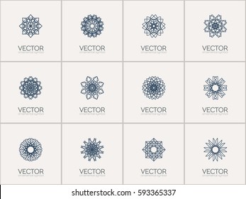 Linear ornamental logo templates set. Vector arabic geometric symbols