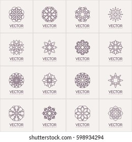 Linear ornamental logo templates set. Vector arabic geometric symbols