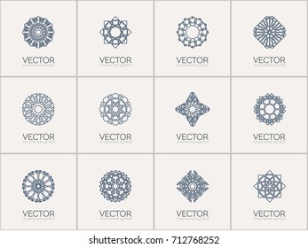 Linear ornamental logo templates set. Vector arabic geometric symbols