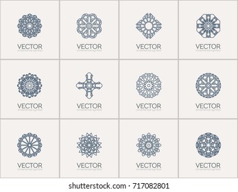 Linear ornamental logo templates set. Vector arabic geometric symbols