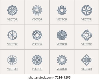 Linear ornamental logo templates set. Vector arabic geometric symbols