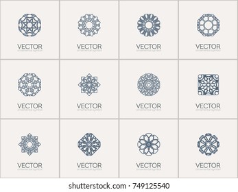 Linear ornamental logo templates set. Vector arabic geometric symbols