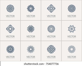 Linear ornamental logo templates set. Vector arabic geometric symbols