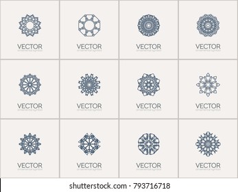 Linear ornamental logo templates set. Vector arabic geometric symbols