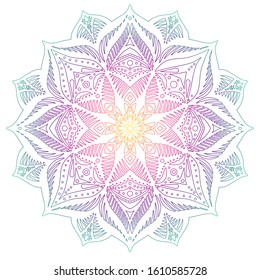 linear ornamental mandala made in bright gradient. Great for yoga and pilates studios