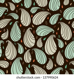 Linear ornamental seamless pattern. Black endless texture with drops. Template for design and decoration fabric, cover, package, background, wrapper