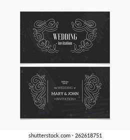 Linear ornamental Wedding invitations. Lineart frame. Vector illustration