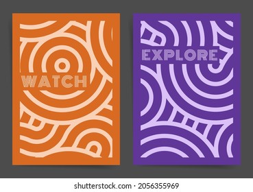 Linear ornaments poster cover set set. Vector A4 vertical orientation. Design for book cover, poster, banner, placard, brochure, report, flyer. Color japanese motifs for modern aesthetics home decor.	
