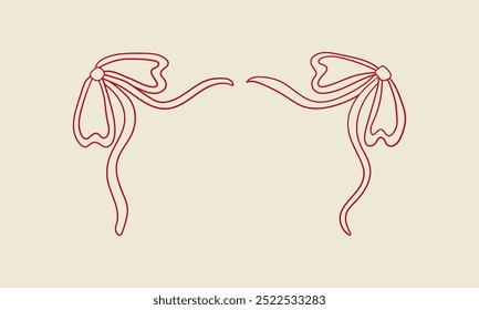 Arcos de contorno lineal. Vector dibujado a mano ilustración de cintas en estilo de boceto. Estética del núcleo de Coquette