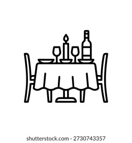 Linear Outline Dining Table Setting with Wine and Candle Icon