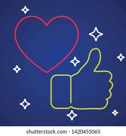 linear Outline thumb up icon with heart, love vector illustration.