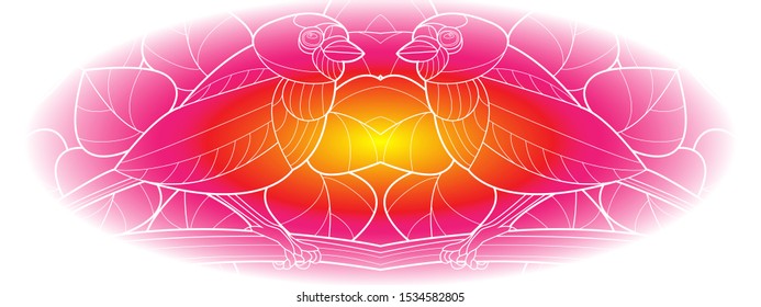 linear oval composition with two birds