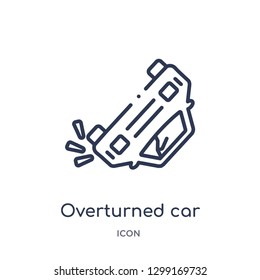 Linear overturned car icon from Insurance outline collection. Thin line overturned car icon isolated on white background. overturned car trendy illustration