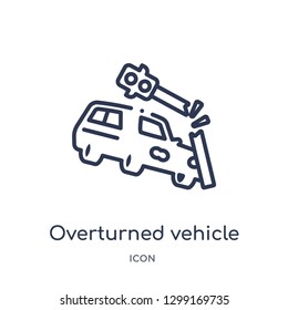 Linear overturned vehicle icon from Insurance outline collection. Thin line overturned vehicle icon isolated on white background. overturned vehicle trendy illustration