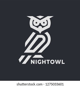 Linear owl logo or design template.