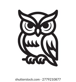 Linear owl vector illustration, wise owl bird icon, minimalist owl line art.