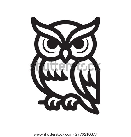 Linear owl vector illustration, wise owl bird icon, minimalist owl line art.