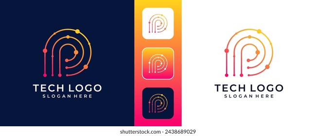 Linear P technology logo design with dot and connection
