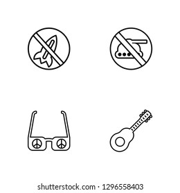 Linear Pacifism, Sunglasses, Pacifism, Guitar Vector Illustration Of 4 outline Icons. Editable Pack Of Pacifism, Sunglasses, Pacifism, Guitar