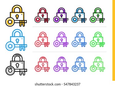 Linear padlock icon for startup business in different colors. Vector elements for website, mobile application 