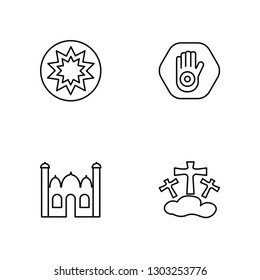 Linear Paganism, Taj mahal, Jainism, Calvary Vector Illustration Of 4 outline Icons. Editable Pack Of Paganism, Taj mahal, Jainism, Calvary