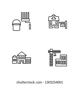 Linear Paint, House, For rent, Construction Vector Illustration Of 4 outline Icons. Editable Pack Of Paint, House, For rent, Construction