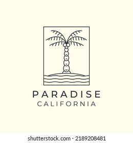 linear palm tree minimalist with emblem style logo icon template design. coconut tree, date palm, vector illustration
