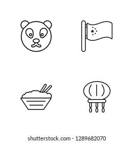 Linear Panda, Rice, China, Lantern Vector Illustration Of 4 outline Icons. Editable Pack Of Panda, Rice, China, Lantern
