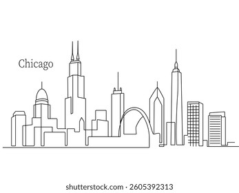 Linear panorama of the city of Chicago in the USA. skyscrapers and modern architecture. vector illustration continuous line on a white background