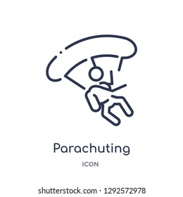 Linear parachuting icon from Free time outline collection. Thin line parachuting icon vector isolated on white background. parachuting trendy illustration