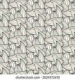 Linear pattern. Abstract line wallpaper. Fancy, mess, chaos graphic ornament. Modern geometric texture decoration background. Fabric print. Lineal pattern. Monochrome backdrop. Vector illustration.