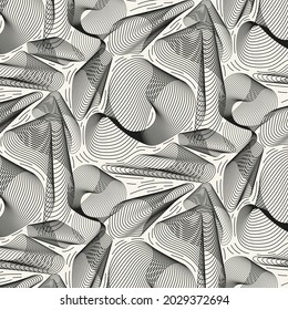 Linear pattern. Abstract line wallpaper. Fancy, mess, chaos graphic ornament. Modern geometric texture decoration background. Fabric print. Lineal pattern. Monochrome backdrop. Vector illustration.