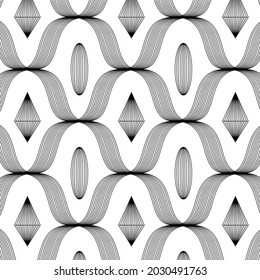 Linear pattern. Abstract line wallpaper. Fancy, mess, chaos graphic ornament. Modern geometric texture decoration background. Fabric print. Lineal pattern. Monochrome backdrop. Vector illustration.
