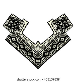 The linear pattern. Abstract Neck decoration. Line art. Black and white drawing by hand. Print. Tattoo.