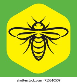 Linear pattern with a bee on the honeycomb. Vector illustration
