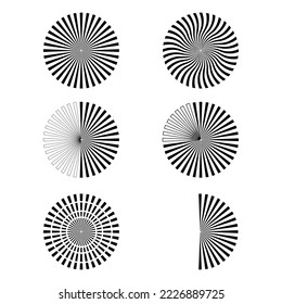 Linear pattern with black striped circles rays. Round shape. Vector illustration. stock image.