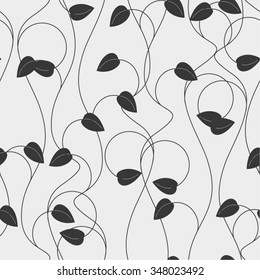 Linear pattern, curve, leaves, seamless vector background.