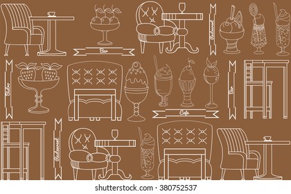 The linear pattern of desserts, ice cream and sweets.