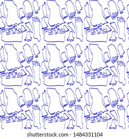 Linear pattern of feet on white background