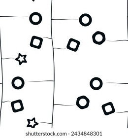 Linear pattern with geometric elements, seamless vector background.