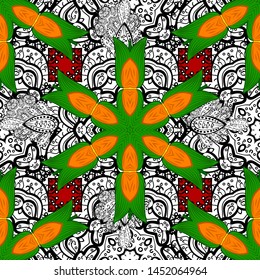 Linear pattern. Geometric pattern. Seamless ornament. Royal style. Sketch, scribble, doodle on white, green and black colors. Vector. Vector. Lace pattern. Repeated doodles. In vintage style.