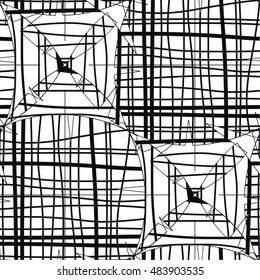 Linear pattern grid, cell, square, curve, seamless vector background.