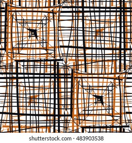 Linear pattern grid, cell, square, curve, seamless vector background.