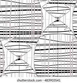 Linear pattern grid, cell, square, curve, seamless vector background.