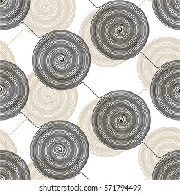 Linear pattern, grid, circle, spiral, diagonal, seamless vector background.