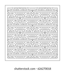 Linear pattern isolated on white background. Symmetrical ornament in the form of repeating triangles in a square. Zentangle. Vector illustration of EPS-10.
