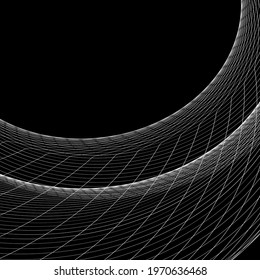 linear pattern of light stripes and lines on a dark background. graphic design. abstraction. shapes from the grid, wave, geometry. transparent